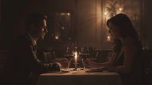 Load image into Gallery viewer, Couple having a romantic dinner in a dimly lit restaurant.

